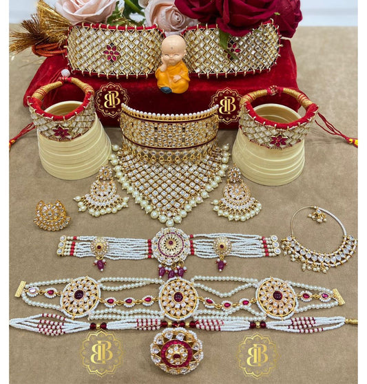 Rajwadi Kundan Pearl Rajputi Jewellery Set-60976