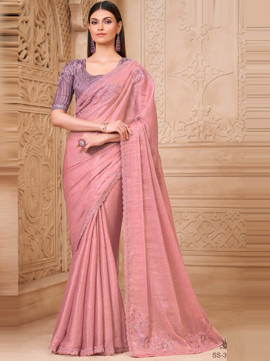 Pink Crush Sartin Georgette with Embroidered Saree-32006