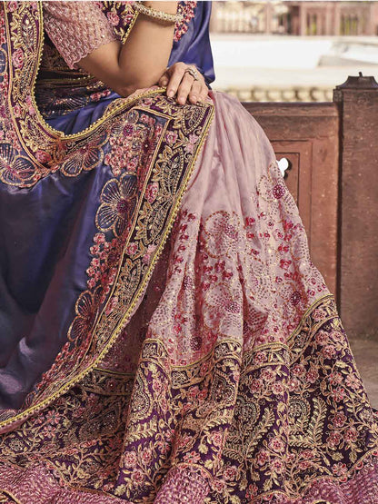 Embroidered Blooming Satin Bafi Traditional Partywear Saree In Purple Color-81665