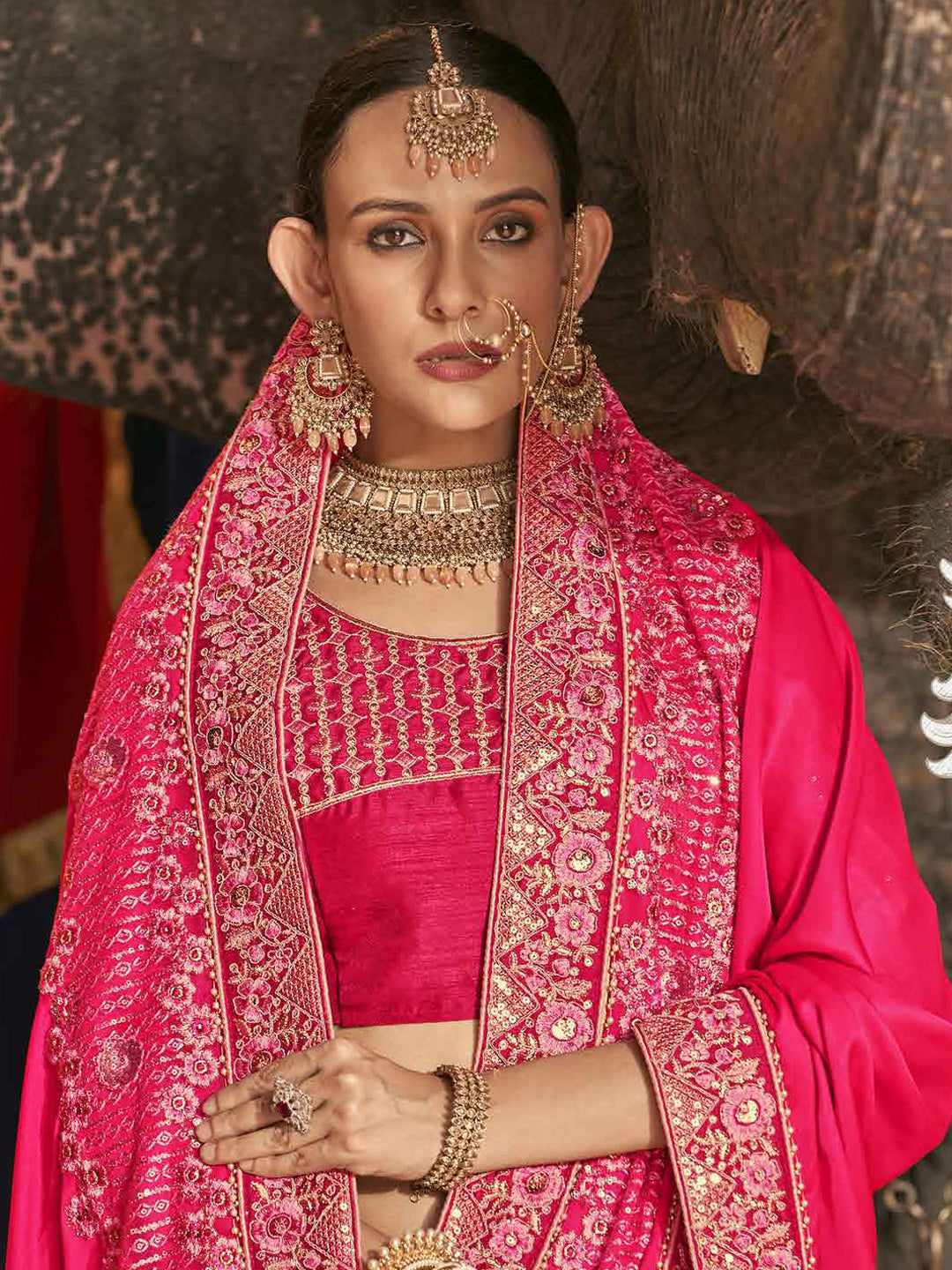 Embroidered Blooming Satin Bafi Traditional Partywear Saree In Pink Color-81666