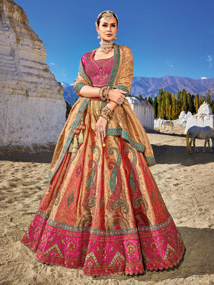 Banarasi Silk Bridal Lehenga  with Sequence work in Pink and Gold-81694