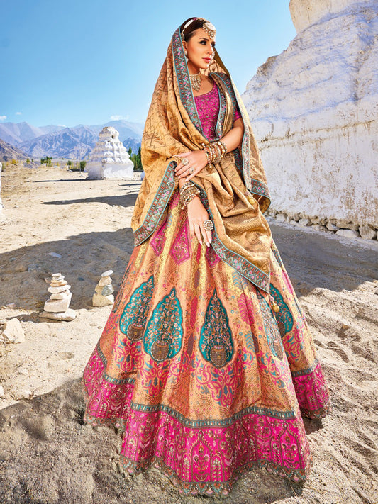 Banarasi Silk Bridal Lehenga  with Sequence work in Pink and Grey-81695