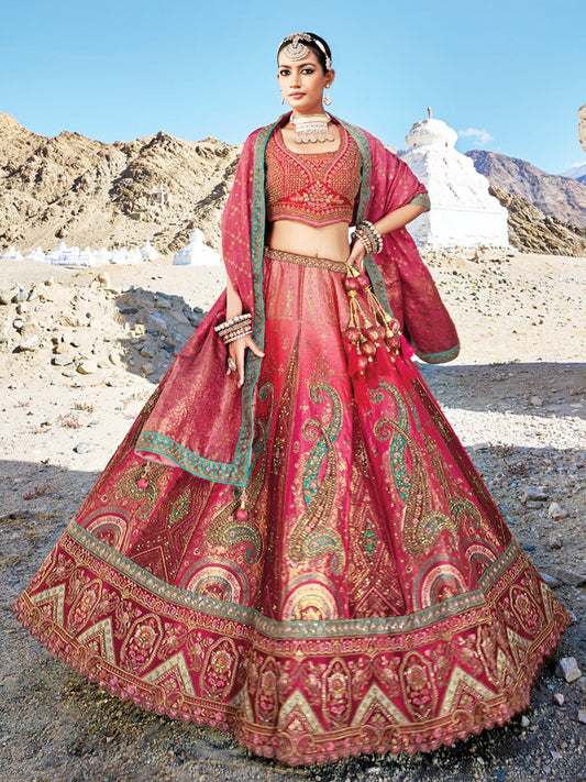 Banarasi Silk Bridal Lehenga  with Sequence work in Pink-81697