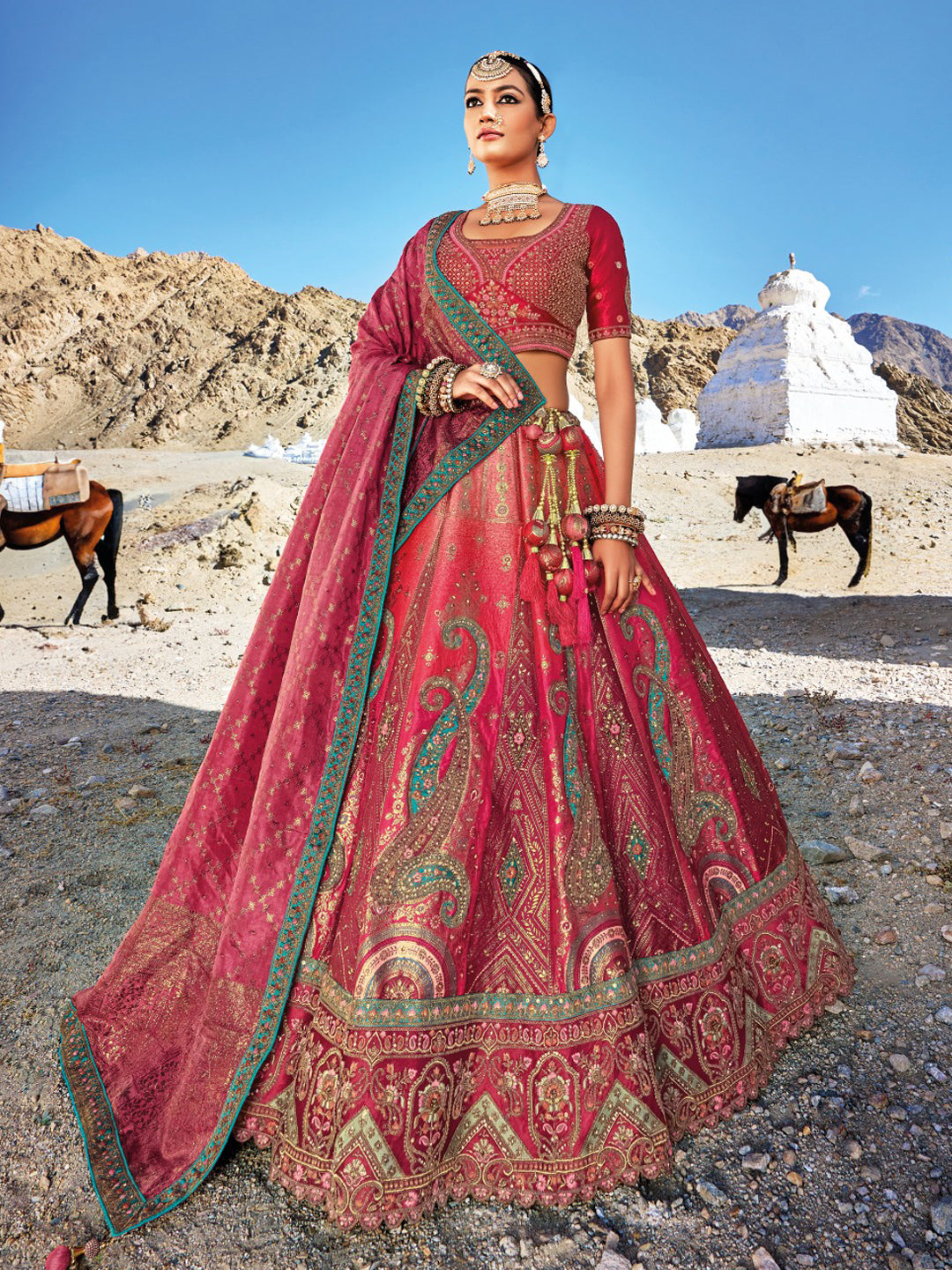 Banarasi Silk Bridal Lehenga  with Sequence work in Pink-81697