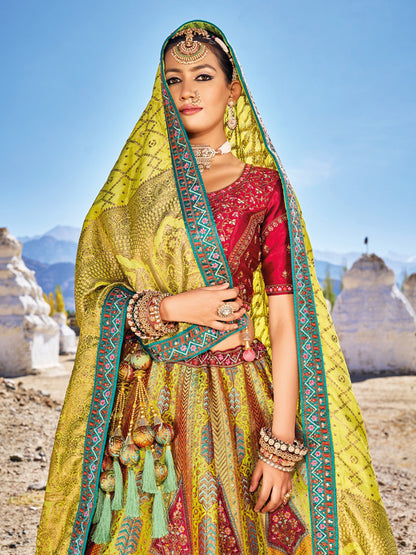 Banarasi Silk Bridal Lehenga  with Sequence work in Green-81698