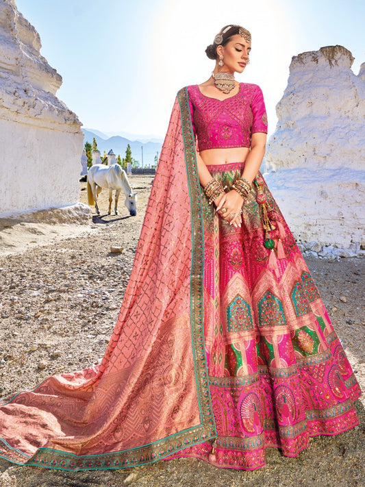 Banarasi Silk Bridal Lehenga  with Sequence work in Pink-81699