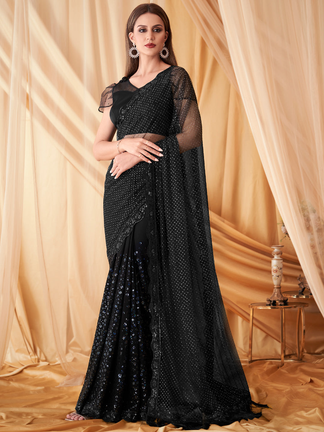 Embroidered Border Georgette Shimmer Saree in AS : SFVA3469