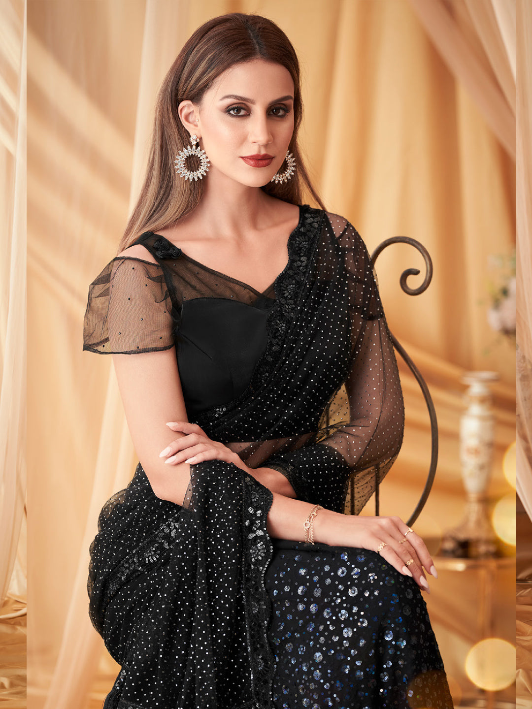 Sparkling Black Georgette 5mm Sequence Work Designer Saree Blouse With –  Wholesale Outlet