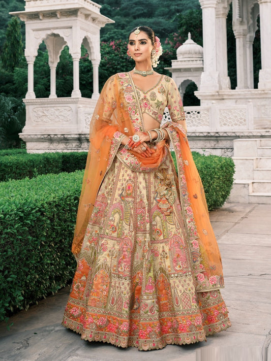Silk Traditional Reception Wedding Lehenga In Orange color-41106