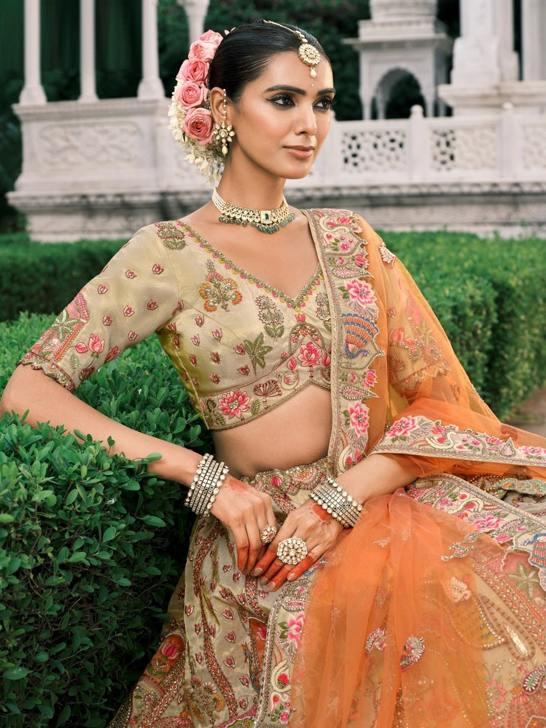 Silk Traditional Reception Wedding Lehenga In Orange color-41106