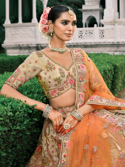 Silk Traditional Reception Wedding Lehenga In Orange color-41106