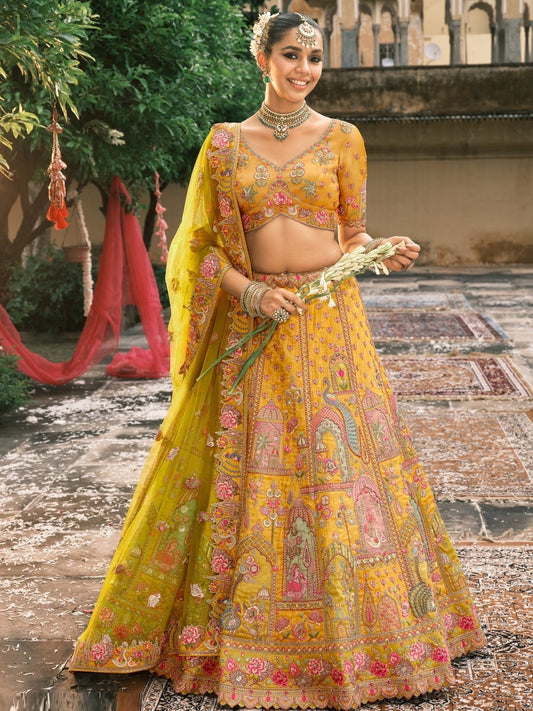 Silk Traditional Reception Wedding Lehenga In Orange color-41107