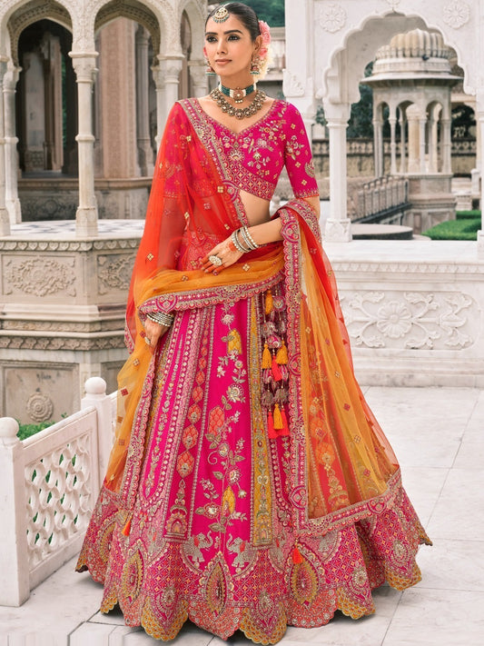 Silk Traditional Reception Wedding Lehenga In Orange color-41108