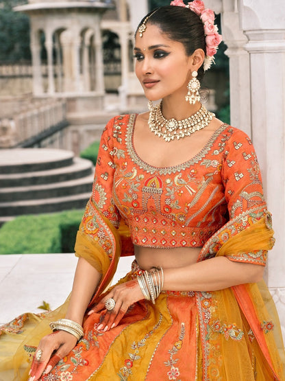 Silk Traditional Reception Wedding Lehenga In Orange color-41109