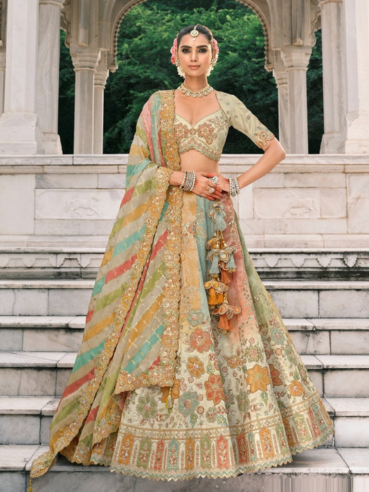 Silk Traditional Reception Wedding Lehenga In Green color-41113
