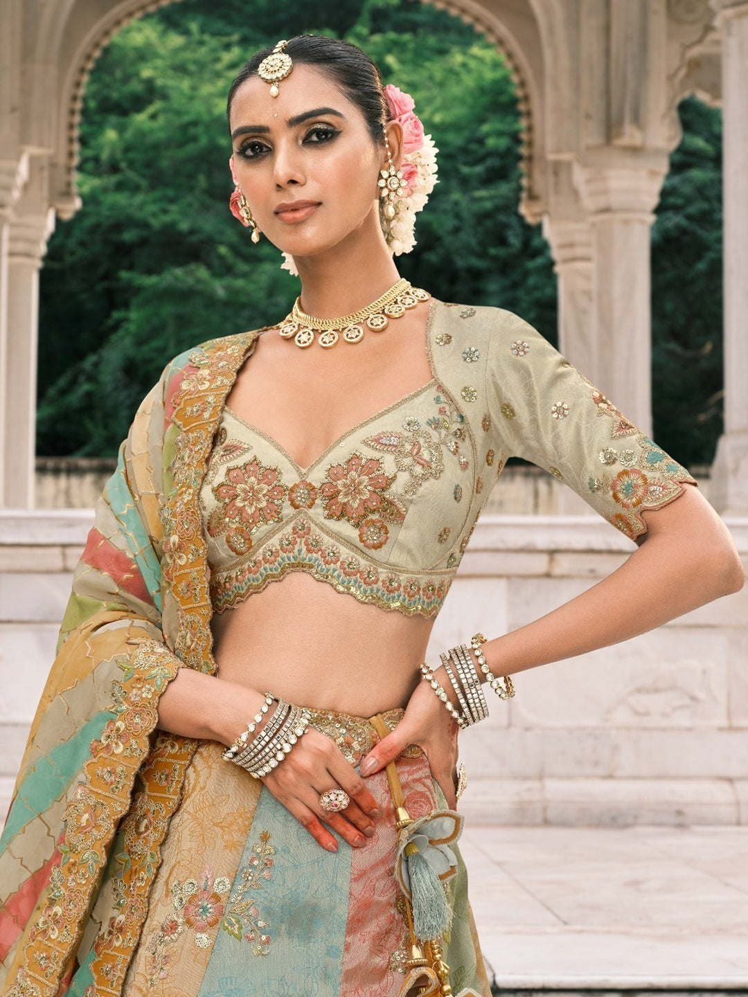 Silk Traditional Reception Wedding Lehenga In Green color-41113