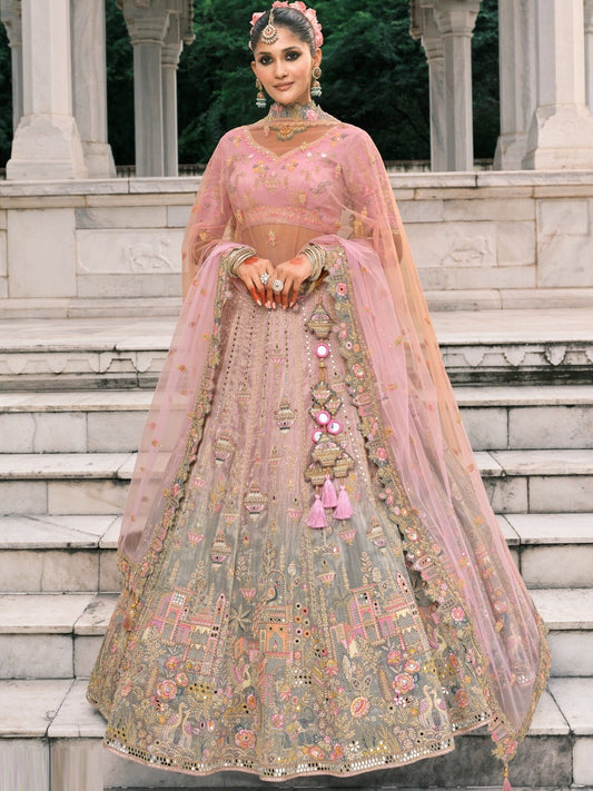 Silk Traditional Reception Wedding Lehenga In Pink color-41114