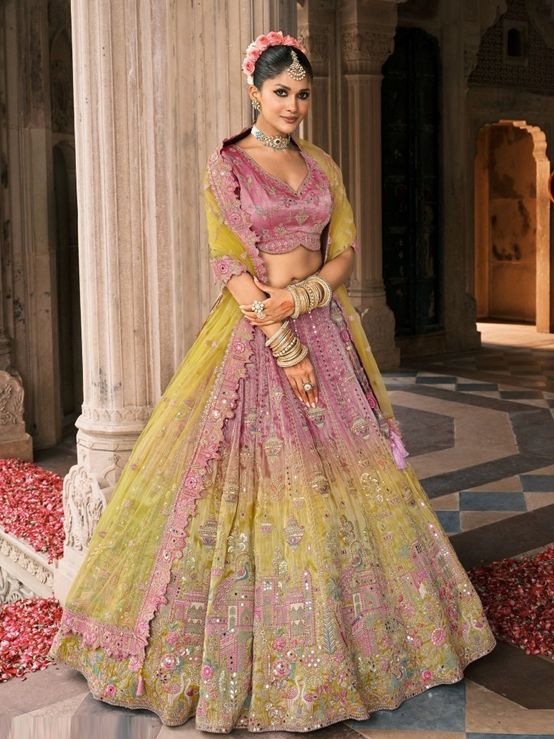 Silk Traditional Reception Wedding Lehenga In Pink color-41115