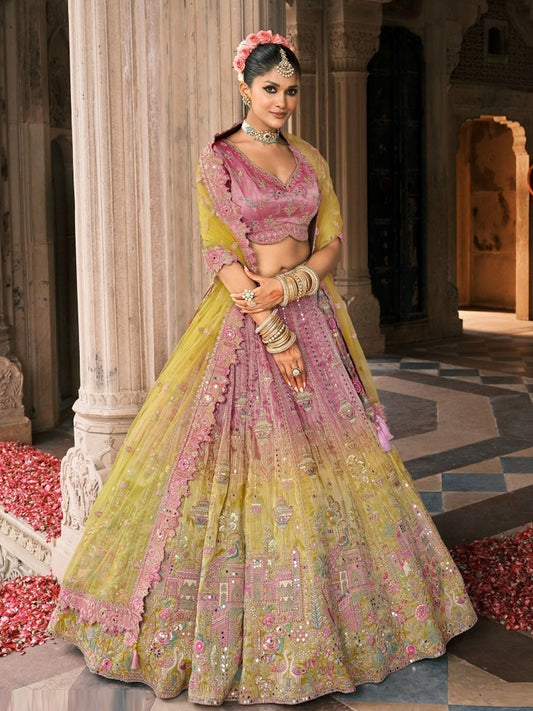 Silk Traditional Reception Wedding Lehenga In Pink color-41115