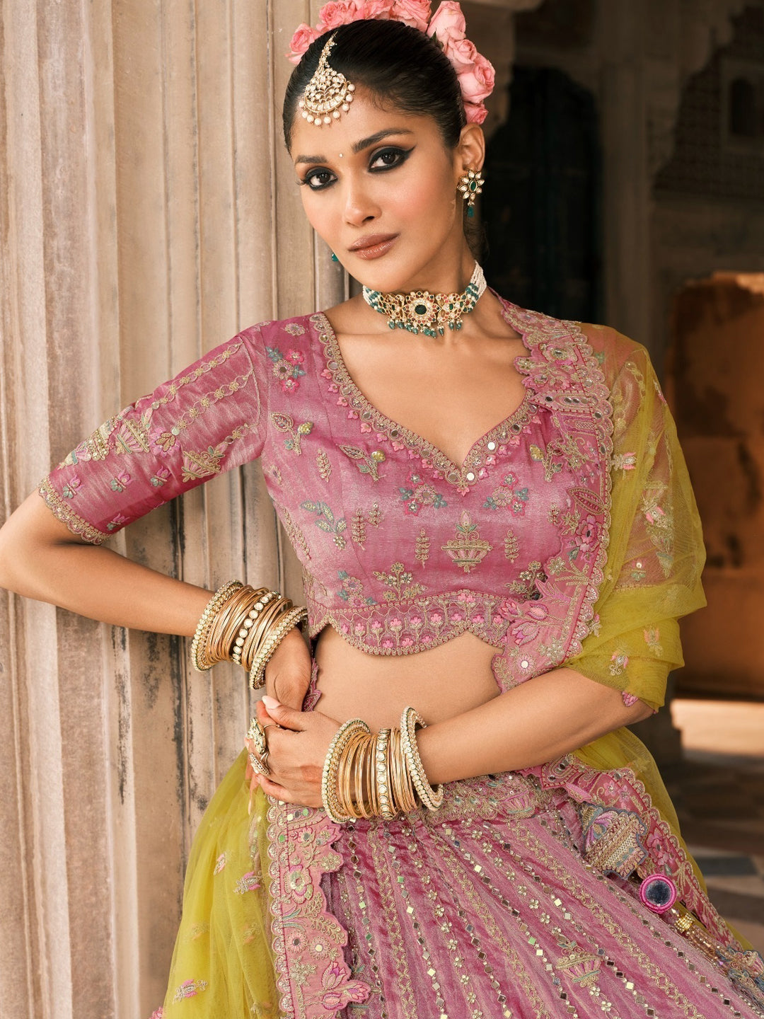 Silk Traditional Reception Wedding Lehenga In Pink color-41115