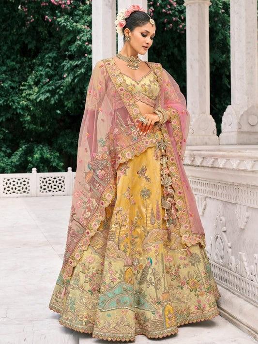 Silk Traditional Reception Wedding Lehenga In Malticolor color-41116