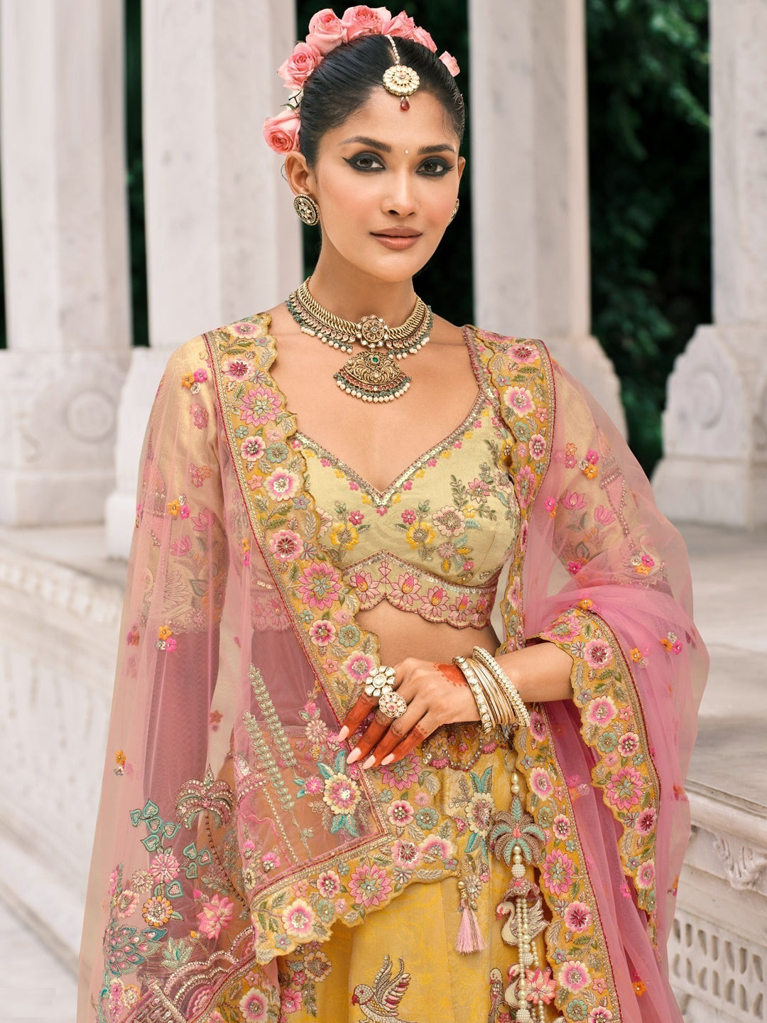 Silk Traditional Reception Wedding Lehenga In Malticolor color-41116