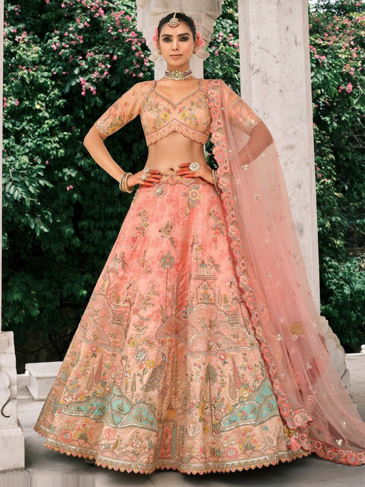 Silk Traditional Reception Wedding Lehenga In Malticolor color-41117
