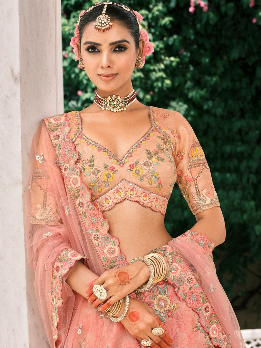 Silk Traditional Reception Wedding Lehenga In Malticolor color-41117