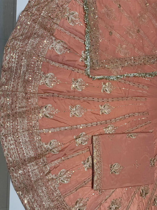 8 Meter Heavy Silk Crape Wedding Sangeet Rajputi Poshak with Jari Sequence Work-91320