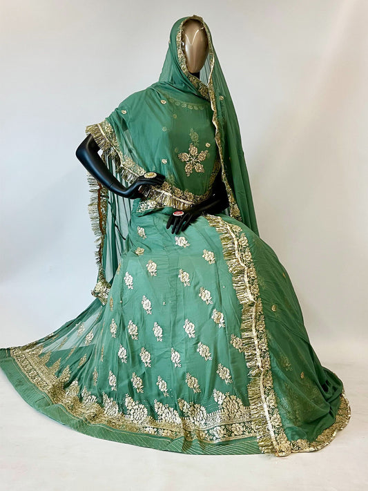 10 Kali Humrahi Pure Mehendi Sangeet Rajputi Poshak in Green Color-91353