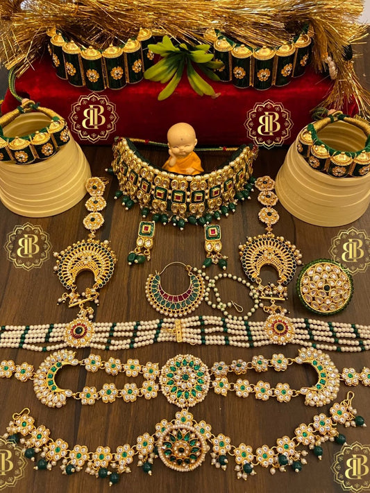 Rajwadi kundan Gold Jewellery Rajputi Combo Set-30960