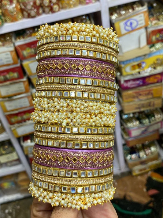 Purple Gold Plated Chura Chuda Bangle Set-30906