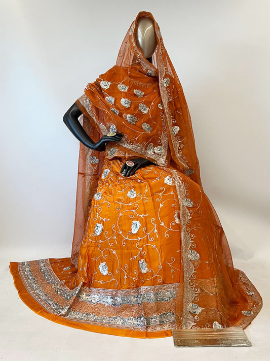 10 Kali Thakurji Pure Receiption Wedding Rajputi Poshak with Chanderi Work in Orange color-91399