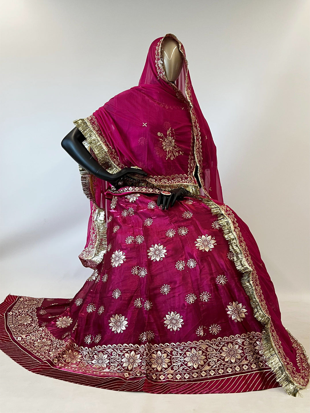 10 Kali Jimmi Choo Receiption Wedding Rajputi Poshak with Serski Work in Pink color-91418