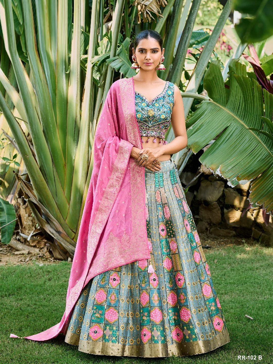 Embroidered Silk Bridal Lehenga in Grey color-81809