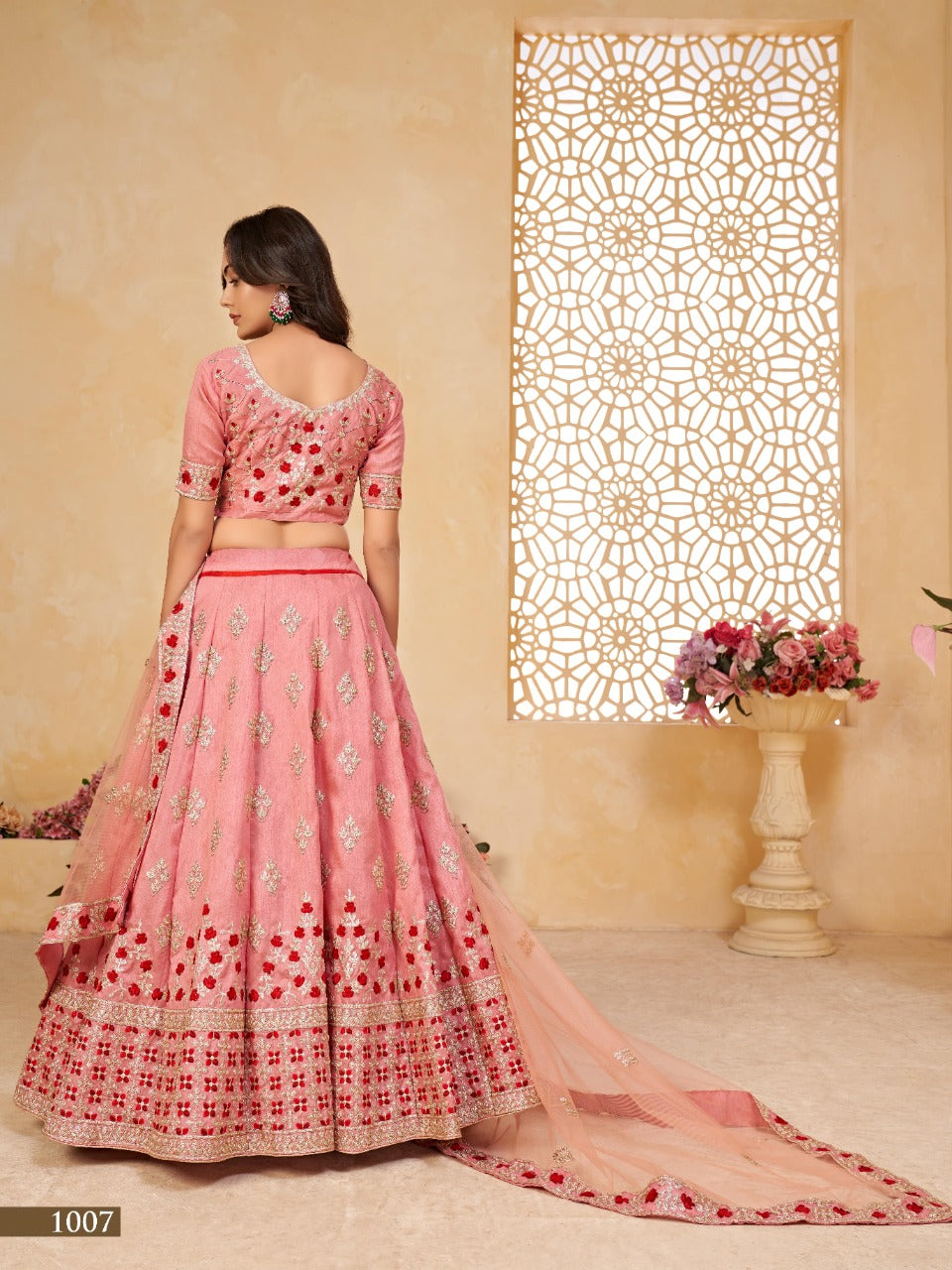 Embroidered Silk Festive Sangeet Lehenga in Pink color- 91041