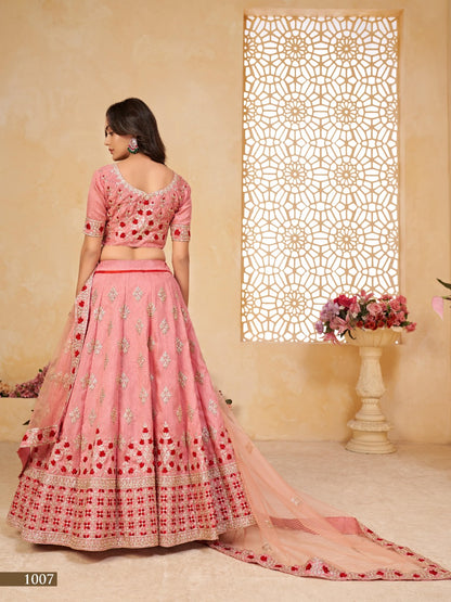 Embroidered Silk Festive Sangeet Lehenga in Pink color- 91041