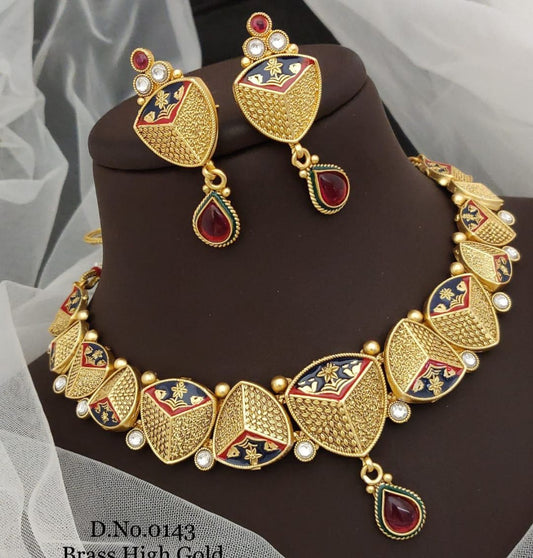 Antique Brass High Gold Combo Jewellery Set-81476