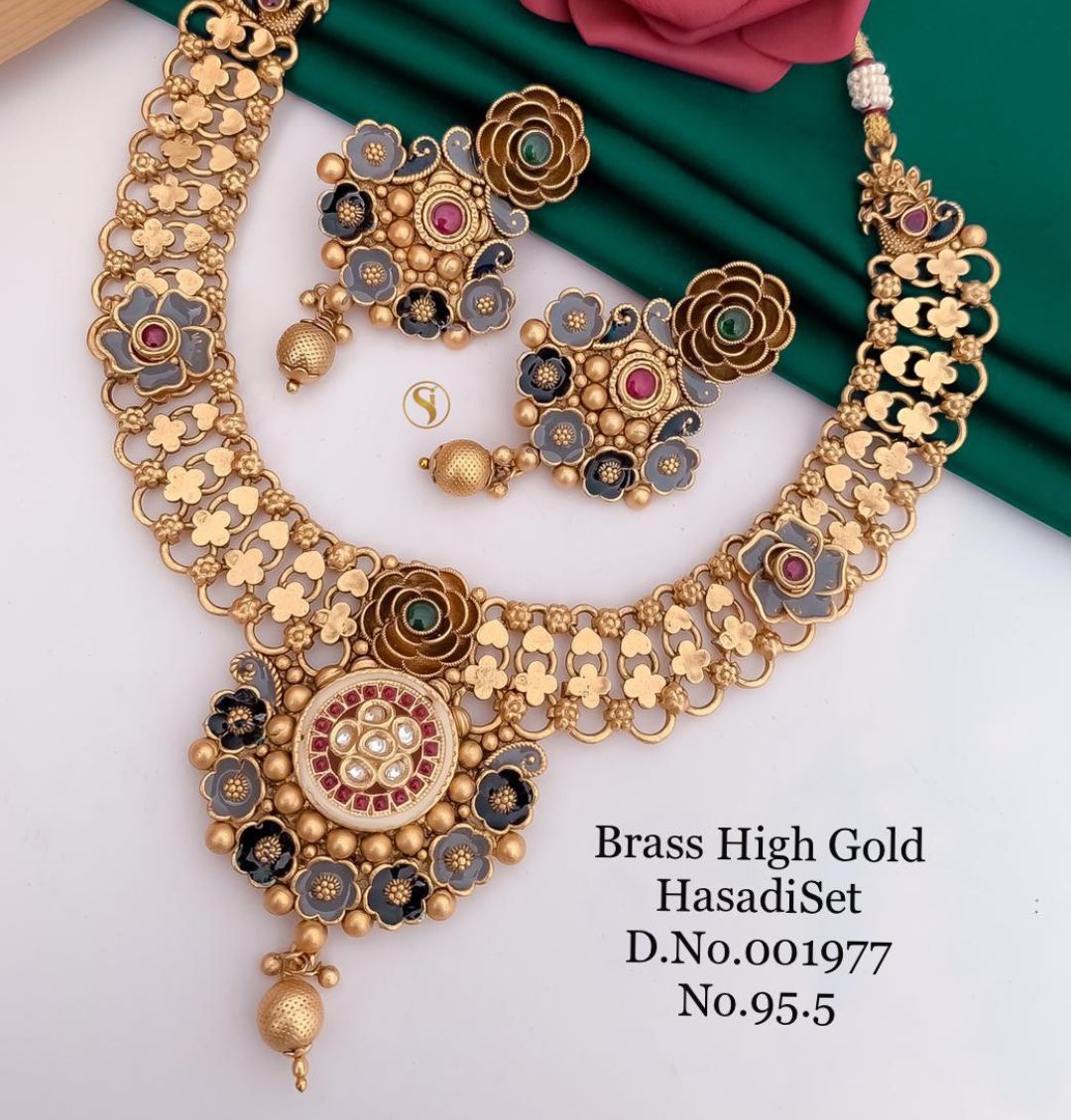 Antique Brass High Gold Combo Jewellery Set-81191