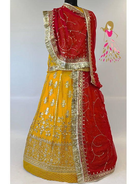 Humarai Pure wedding Sangeet Gotta Patti work Rajputi Poshak In Yellow Color-82043