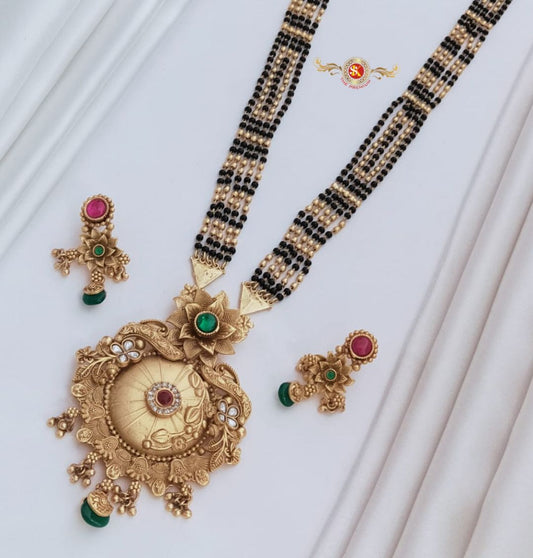 Antique Premium Quality Brass High Gold Long Rajwadi Mangalsutra Set in 36 Inches-301029