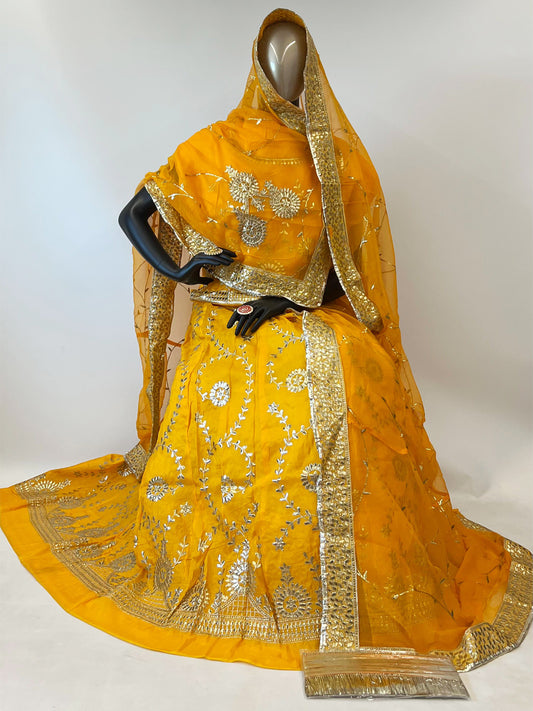 10 Kali Thakurji Pure Receiption Wedding Rajputi Poshak with Chanderi Work in Yellow color-91390