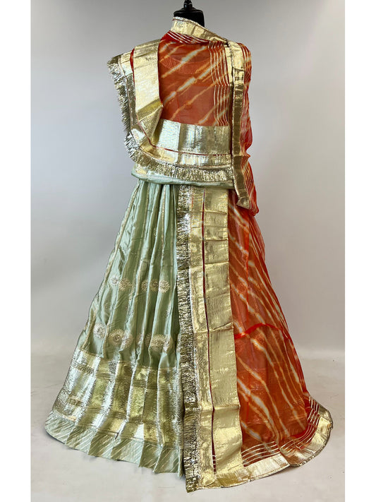Heavy Satin 5 Meter full Gher Premium quality Leheriya Rajputi Poshak-91436
