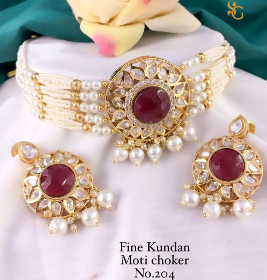 Women High Quality Moti Kundan Choker Jewellery Set-81430