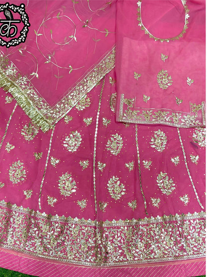 Half Pure Wedding Sangeet Fancy Gotta patti Rajputi Poshak In Rani Colour-81164