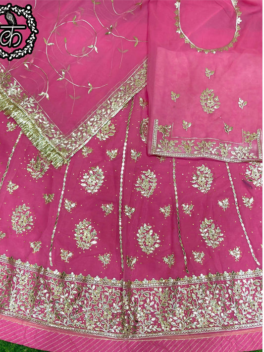 Half Pure Wedding Sangeet Fancy Gotta patti Rajputi Poshak In Rani Colour-81164