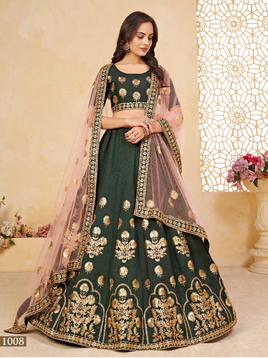 Embroidered Silk Festive Sangeet Lehenga in Green color-91042