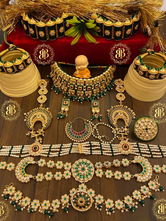 Rajwadi kundan Gold Jewellery Rajputi Combo Set-30961