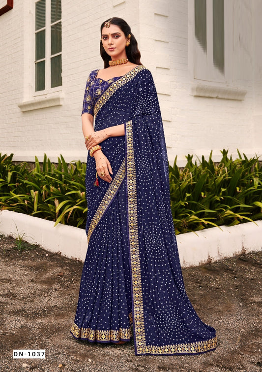 Bandhej Printed Georgette Saree in Blue