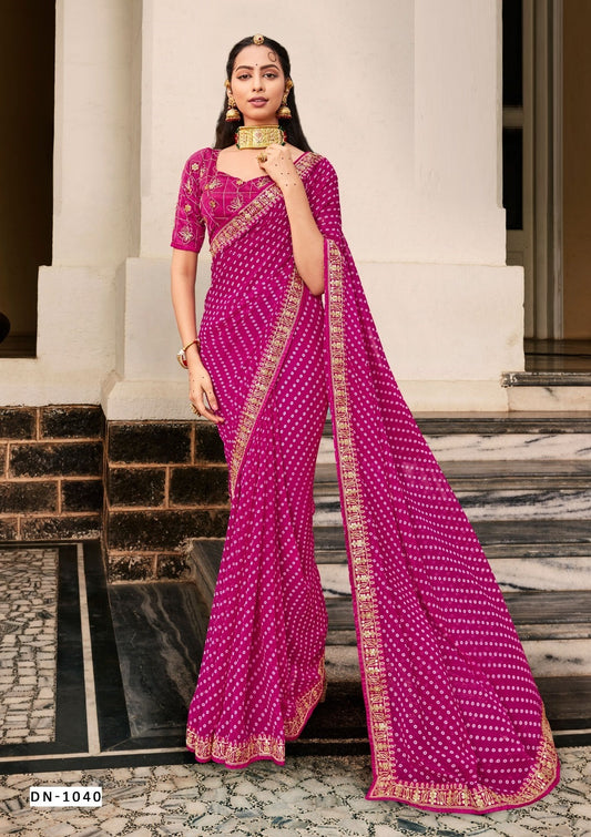 Bandhej Printed Georgette Saree in Pink